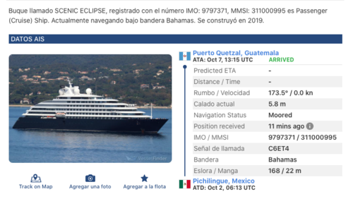 Scenic Eclipse se encuentra anclado en Puerto Quetzal. (Foto: captura de pantalla)