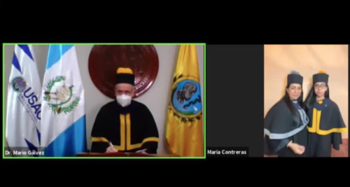 Acto de graduación de posgrado de la Facultad de Ciencias Médicas de USAC en 2020 donde María José Orozco obtuvo la maestría en Anestesiología. (Foto: captura de pantalla)