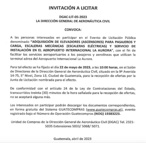 El anuncio de licitación fue publicado este jueves en el Diario de Centro América. (Foto: captura de pantalla)