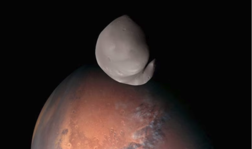 La sonda Hope captó a la luna Deimos y el planeta Marte. (Foto: Emirates Mars Mission)