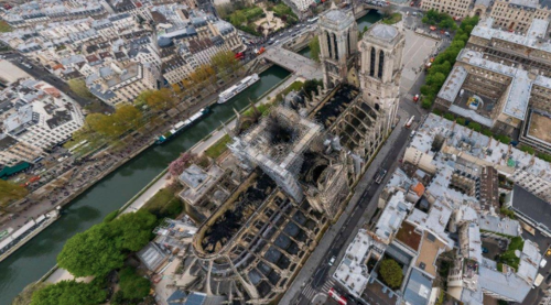Vista aérea de Notre Dame. 