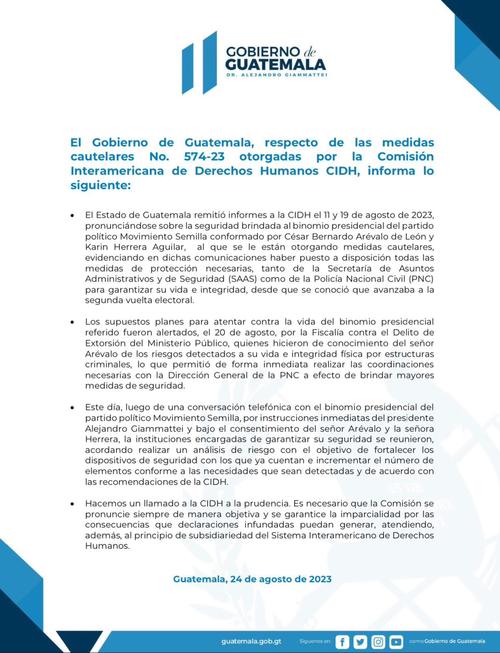 El gobierno emitió un comunicado sobre el plan para atentar contra Arévalo. (Foto: Gobierno de Guatemala)