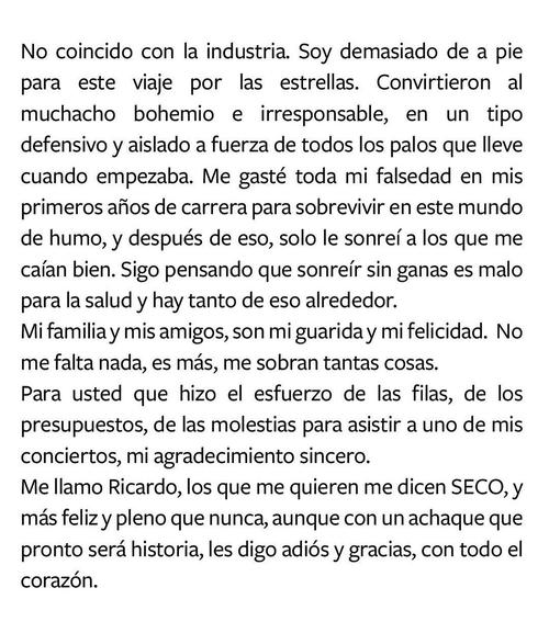Ricardo Arjona, mensaje, despedida