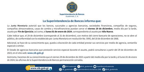 Comunicado de la Superintendencia de Bancos. (Foto: @Sib_Guatemala)