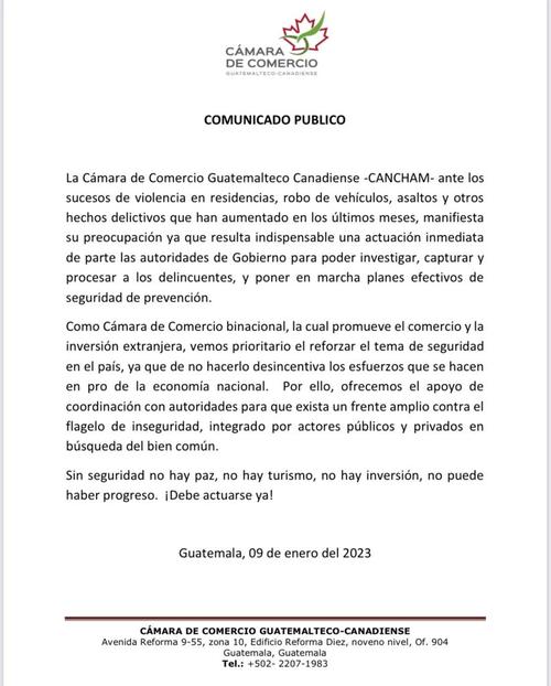 La Cámara de Comercio Guatemalteco-Canadiense denunció el aumento de los asaltos en los últimos días. 