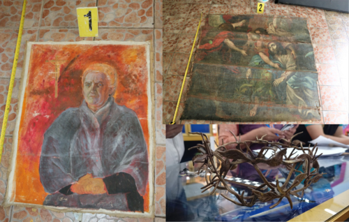 Entre los objetos de alto valor que han sido recuperados está una pintura antigua propiedad de una familia, la obra la Oración del Huerto y una corona de espinas. (Foto: MP)