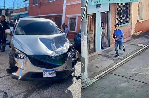 Una cámara de seguridad captó el momento en que el hombre que conducía el carro de Eddy huyó a pie en la zona 3. (Foto: redes sociales)