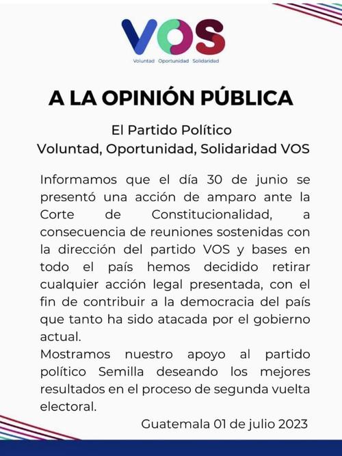 partido vos, semilla, acciones legales, repetir elecciones, elecciones guatemala, elecciones 2023