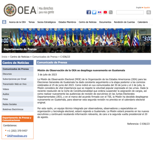 oea, observadores, anomalías electorales, misión observación, elecciones guatemala, elecciones 2023