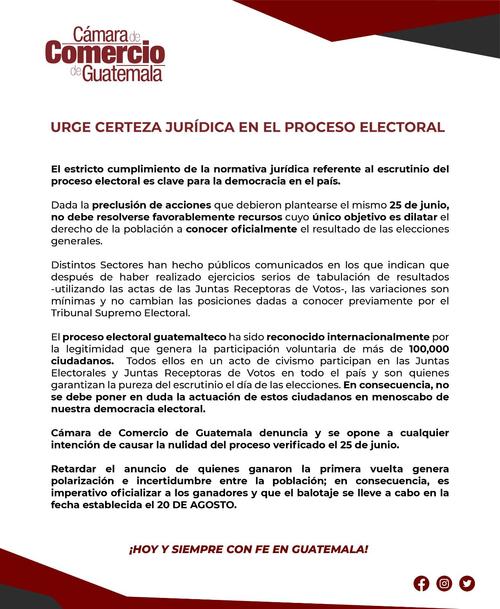 cámara de comercio, resultados primera vuelta, elecciones guatemala, elecciones 2023