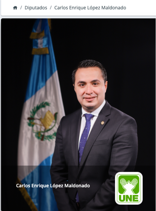 El hijo de López Girón, Carlos Enrique López Maldonado actual diputado de UNE es reelecto, ahora por el partido CABAL (Foto: Congreso de Guatemala)