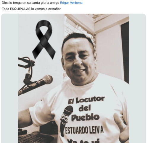 Edgar Verbena, locutor guatemalteco, muerte, Esquipulas 