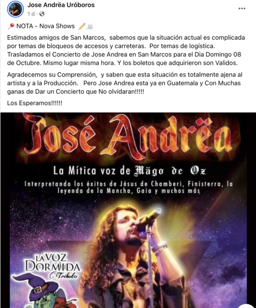 El concierto de José Andrëa se trasladó para este domingo. (Foto: Facebook)