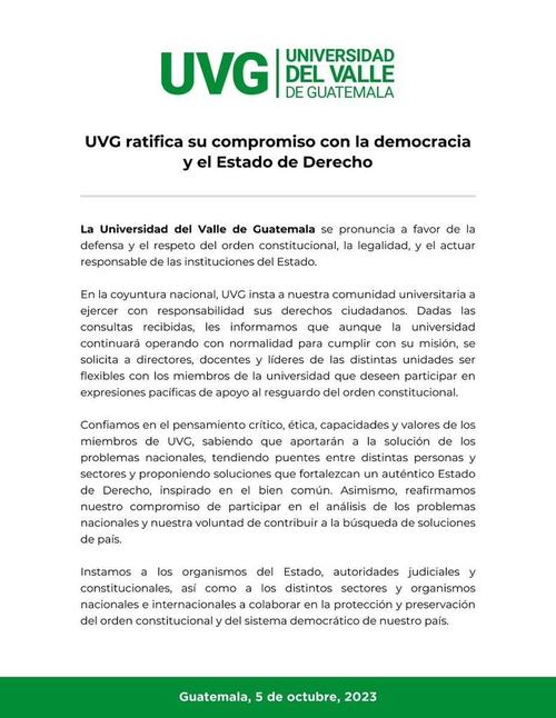 La Universidad del Valle también se une al paro nacional. (Foto: UVG)