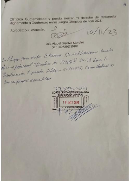 Carta de Luis Grijalva a la Corte de Constitucionalidad (CC).