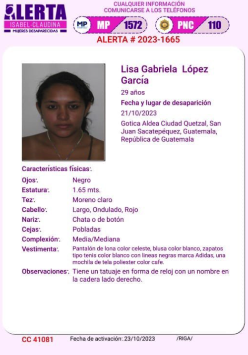 Lisa López, alerta Isabel Claudina, desaparición 
