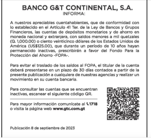 El anuncio fue publicado en el Diario de Centro América. (Foto: captura de pantalla)