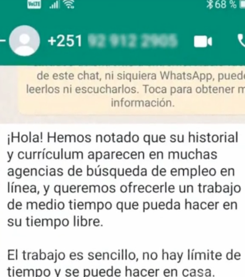 estafa, WhatsApp, número