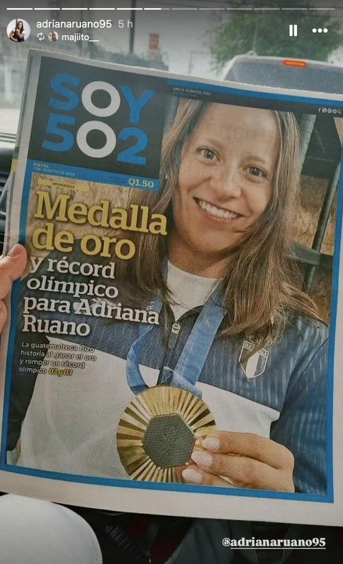 Esta es la imagen que compartió en sus historias la medallista olímpica Adriana Ruano. (Foto: Instagram)