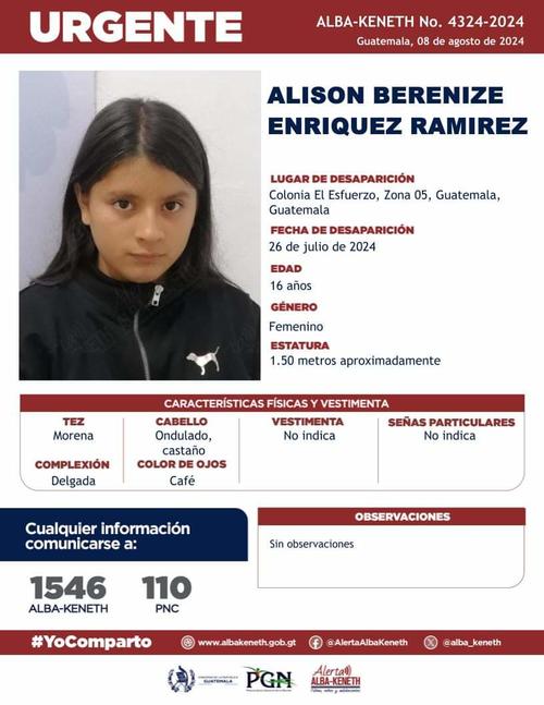 Alison Berenize Enriquez Ramirez (Foto: Alerta Alba Keneth)