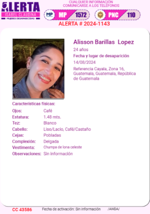 Familiares buscan a Alisson Barillas Lopez (Foto: Alerta Isabel Claudina)