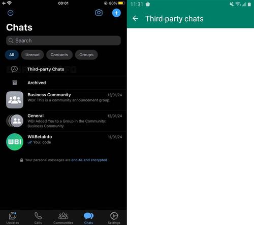Las conversaciones desde otras apps se verán en un apartado denominado "Chat de Terceros". 