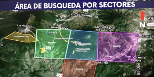 Estas son las áreas que se han delimitado para la búsqueda de la avioneta desaparecida. (Foto: Ejército de Guatemala)