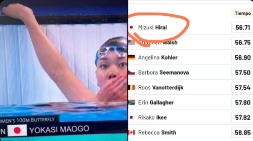 La verdad es que la nadadora se llama Mizuki Hirai (Foto: Captura de pantalla)