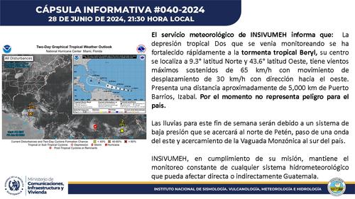 Cápsula informativa sobre la tormenta tropical Beryl. (Foto: Insivumeh)
