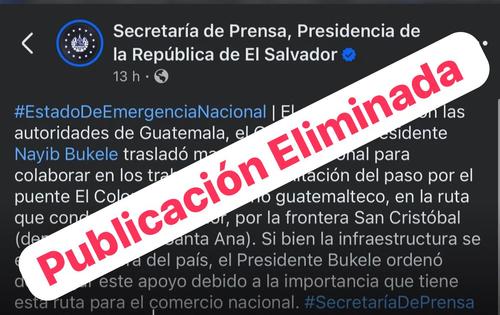 Esta publicación realizada por la Secretaría de Prensa de El Salvador fue eliminada. (Foto: captura de pantalla)