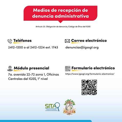 Medios de recepción de denuncia administrativa. (Foto: IGSS)