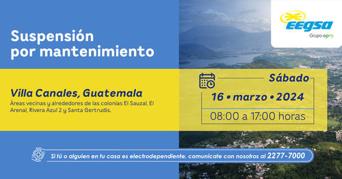 EEGSA, luz, mantenimiento, sábado 16 de marzo, Guatemala