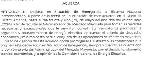 Emergencia, Energía Eléctrica, Guatemala