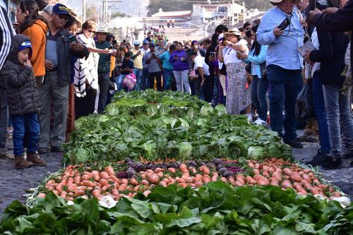 Se utilizan cientos de verduras para poder realizar la alfombra. (Foto: Fredy Hernández / Soy502)