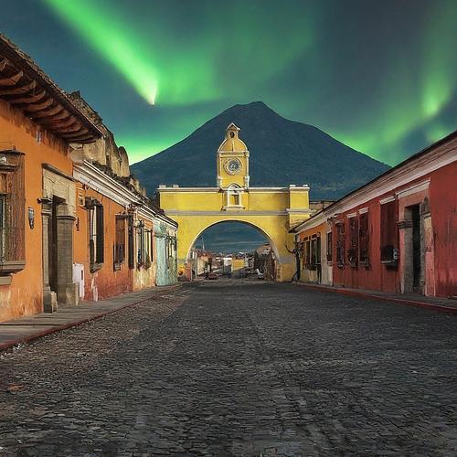 Auroras boreales falsas en Antigua Guatemala, Sacatepéquez. (Foto: RRSS)