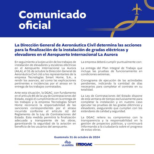  Comunicado de prensa emitido por la DGAC. (Foto: DGAC/Soy502)