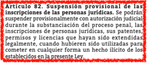 Este es el artículo que se usó para suspender provisionalmente al partido Movimiento Semilla. (Fuente: Ley contra la Delincuencia Organizada)