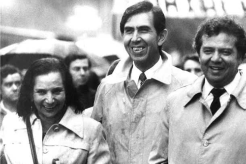 Ifigenia Martínez (izquierda) Cuauhtémoc Cárdenas (centro) y Porfirio Muñoz Ledo (derecha) fundadores de la Corriente Democrática.