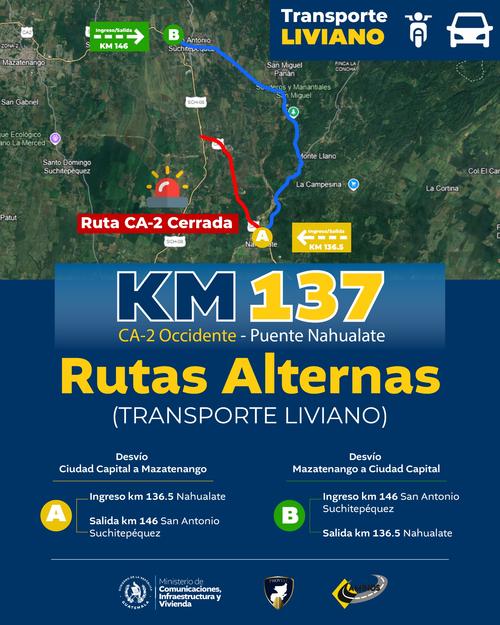 Mapa de PROVIAL para rutas alternas. (Foto: Provial)