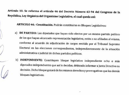 transfuguismo, iniciativa de ley, congreso, guatemala