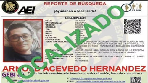 Autoridades reportaron que Arnold fue localizado sin vida. (Foto: Heraldo de México)