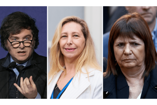 Presidente Milei (derecha), Karina Milei (centro), Patricia Bullrich (derecha) (Foto: CNN en Español)
