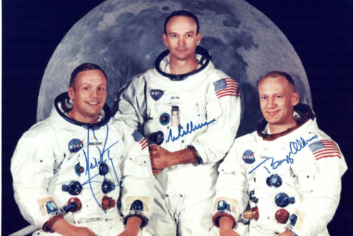 Retrato de la tripulación del Apolo 11, Neil Armstrong (izquierda), Michael Collins (centro), Edwin Aldrin (derecha). (Foto: National Geographic)