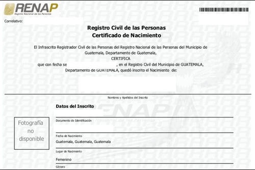 Certificado, Renap, Guatemala