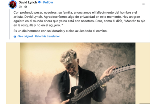 El artista relató en una de sus últimas entrevista que “Apenas podía moverme sin jadear en busca de aire". (Captura de pantalla/Facebook: David Lynch)