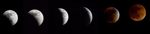 Combo de seis fotografías de un eclipse de total de Luna durante el fenómeno natural llamado Superluna, desde la ciudad de Caracas. (Foto: Miguel Gutiérrez/AFP)