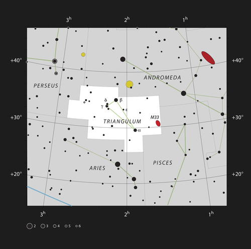 Mapa facilitado por el Observatorio Austral Europeo (ESO) que ha logrado una de las imágenes más detalladas hasta la fecha de la Messier 33, la segunda gran galaxia más cercana a la Vía Láctea. (Foto: EFE)