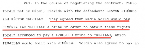 En el informe del Departamento de Justicia de EE.UU. se detalla que Trujillo y Jiménez negociaron el pago de US$200 mil como soborno. 