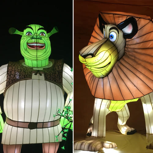 Shrek y  Alex el león son parte de las nueva atracción en el Festival Navideño. (Foto: Evelyn de León/Soy502) 