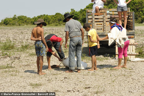 Los lugareños transportaron a la anaconda en un costal. (Foto: Marie-France Grenouillet/Barcroft USA) 